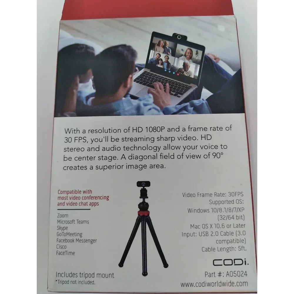Codi A05024 Aquila HD 1080P Fixed Focus Webcam FIXED FOCUS ROTATING BLACK
